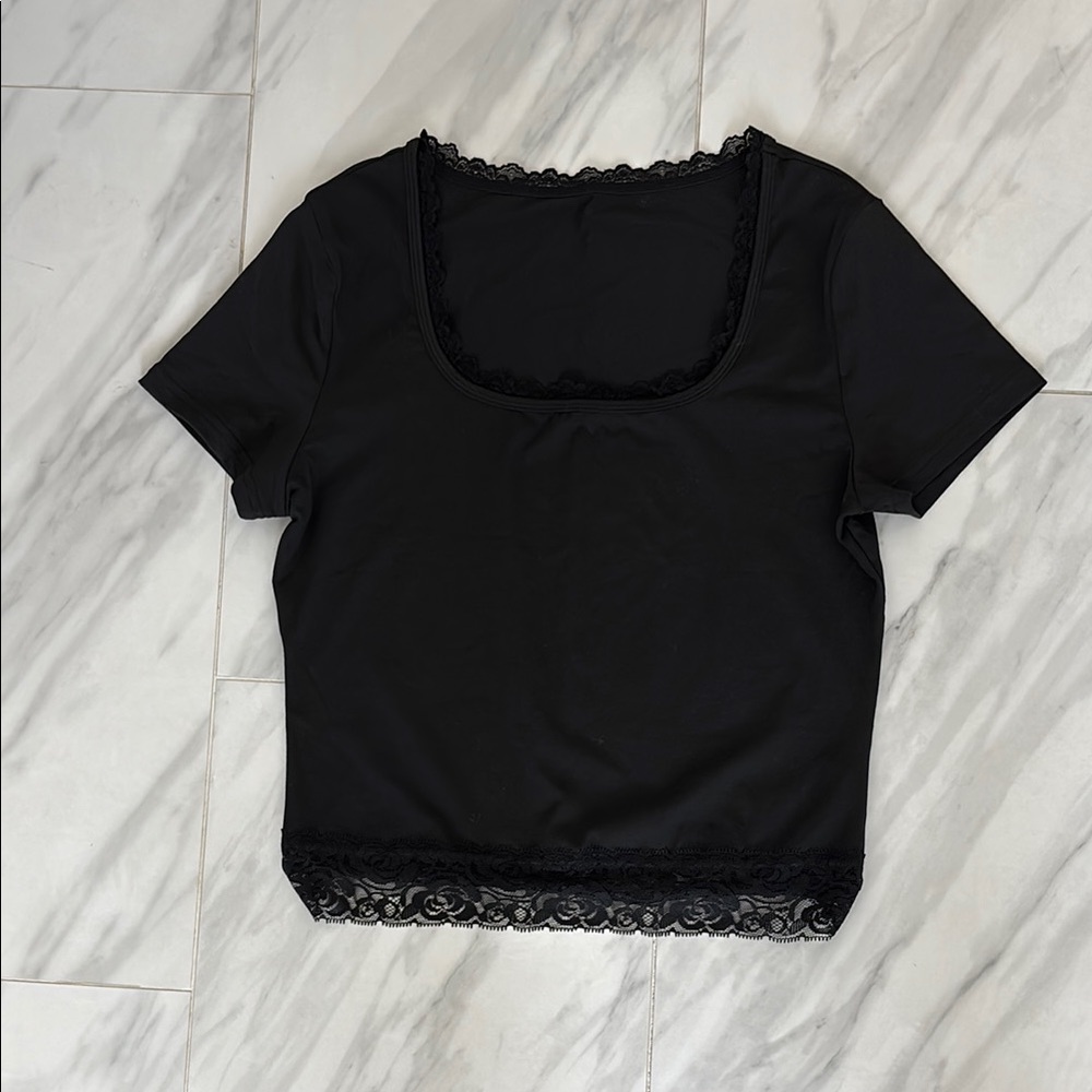 Black Lace Trim Top, New